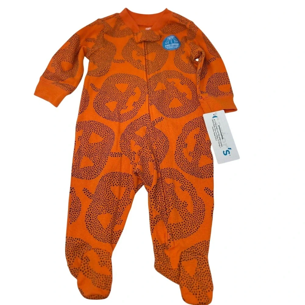 Carters & Carters Just One You Baby Halloween Pumpkin Sleepers Lot of 2 3months